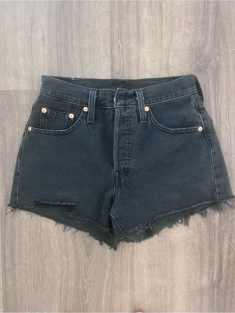 Levi’s Black High-Rise Frayed Hem Denim Shorts